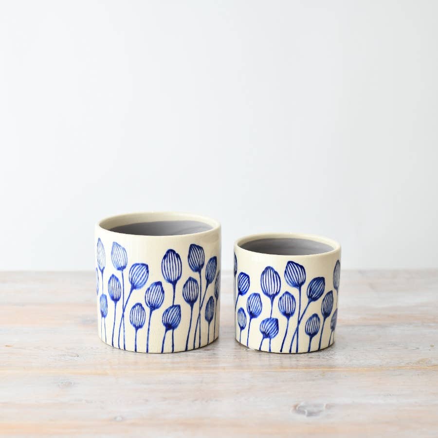 Stoneware Blue leaf Planter, 14cm
