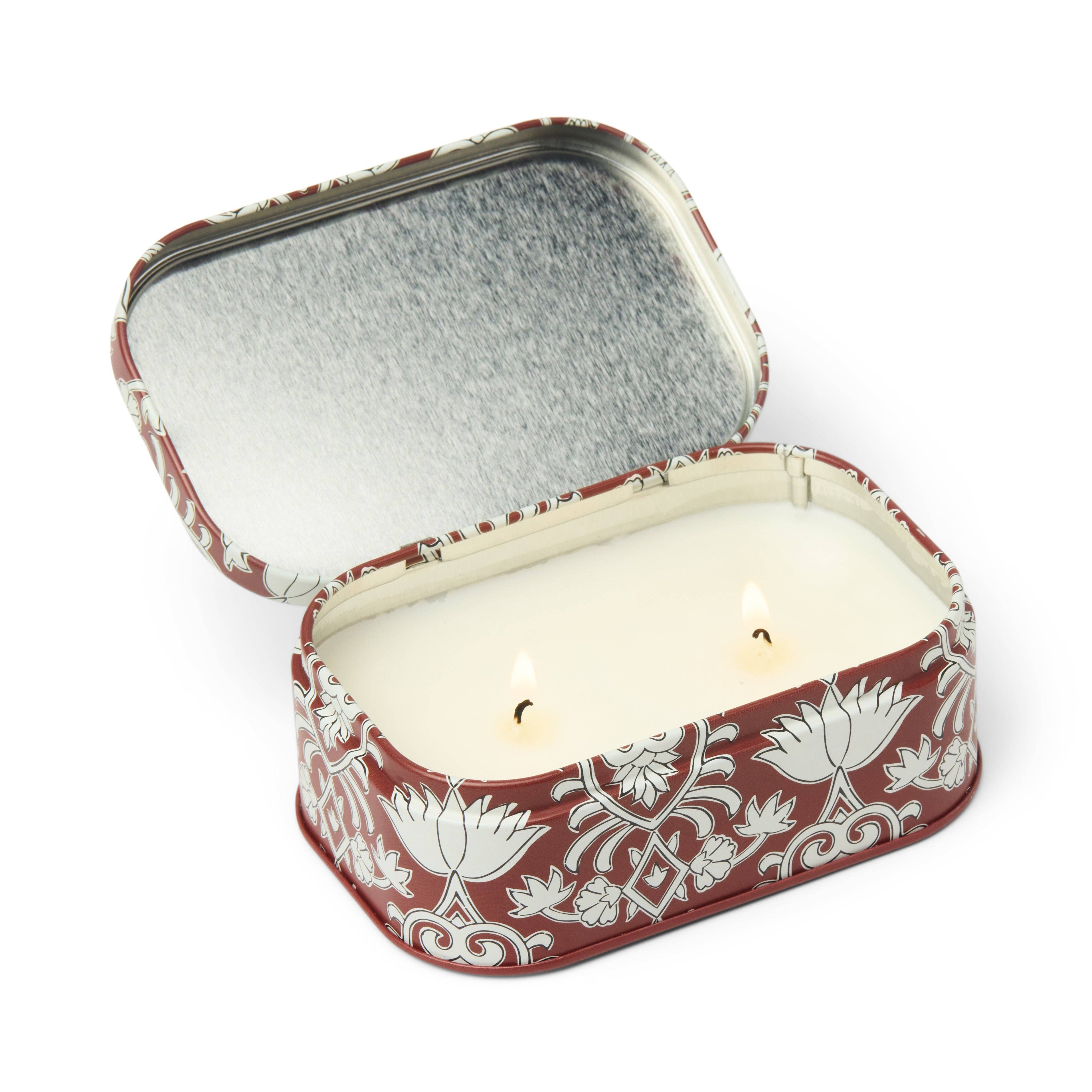 Cherie 4.5oz/127g Printed Tin Candle - Crimson & Cream - French Linen & Orris