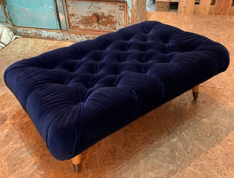 Dark Blue Velvet Footstool