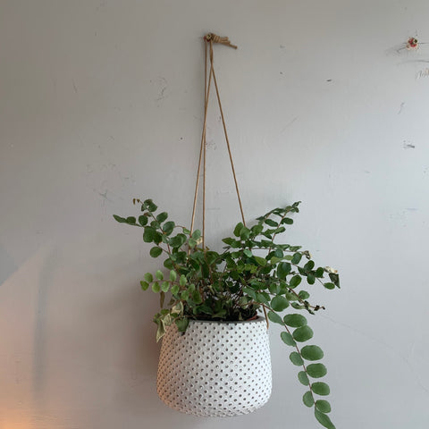 White Dimple Stone Hanging Pot Small