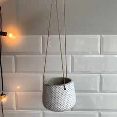 White Dimple Stone Hanging Pot Small