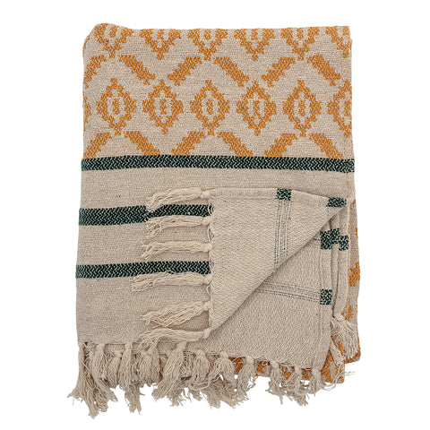 Recycled Cotton Throw - Mustard Grey patterned