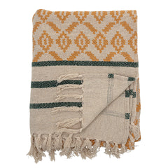 Recycled Cotton Throw - Mustard Grey patterned