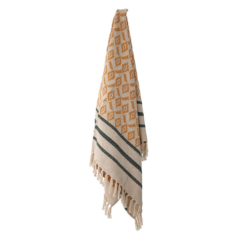 Recycled Cotton Throw - Mustard Grey patterned